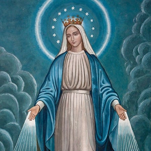 Lady of Grace Virgin Mary Madonna Panagia Icon Catholic Christian Print / paper print on wood