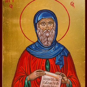 Saint Anthony / St Antony / Agios Antonios Icon Orthodox Catholic Christian Byzantine style paper Print on wood