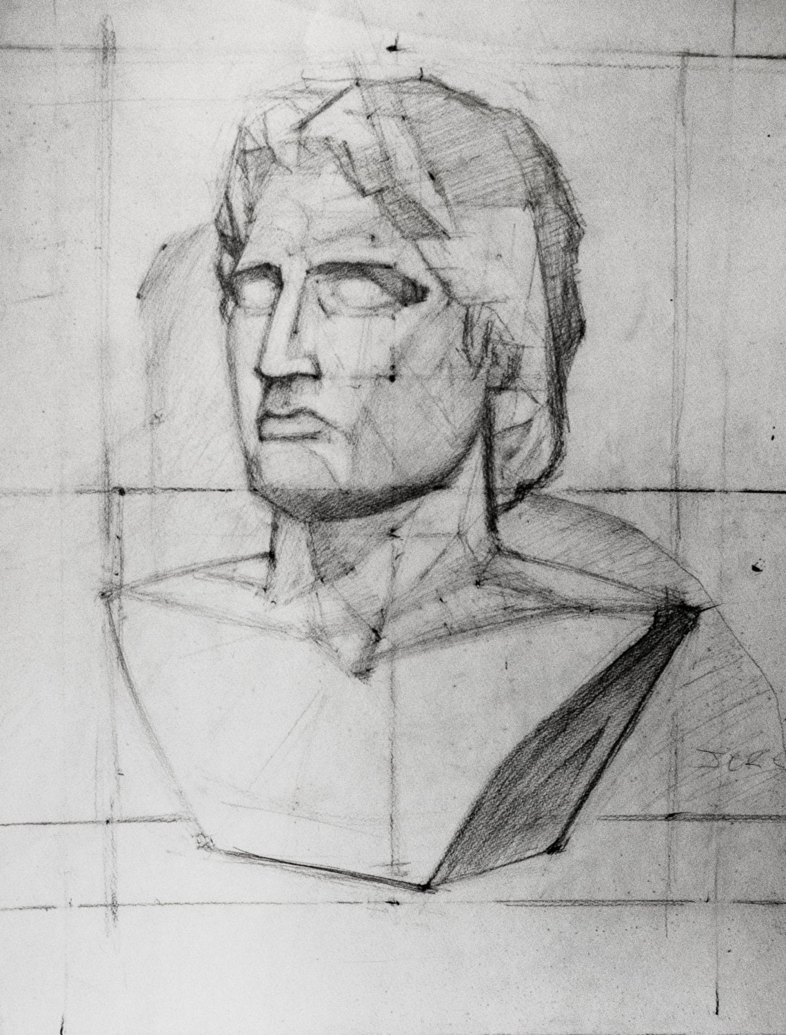 Alexander The Great bust Charcoal Sketch Study Original Drawing on