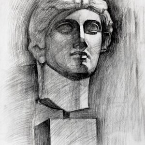 Apollo Charcoal Sketch Study Original Drawing on paper Black and White Print