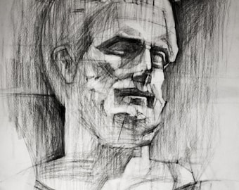 Hippocrates Charcoal Sketch Study Original Drawing on paper Black and White Print