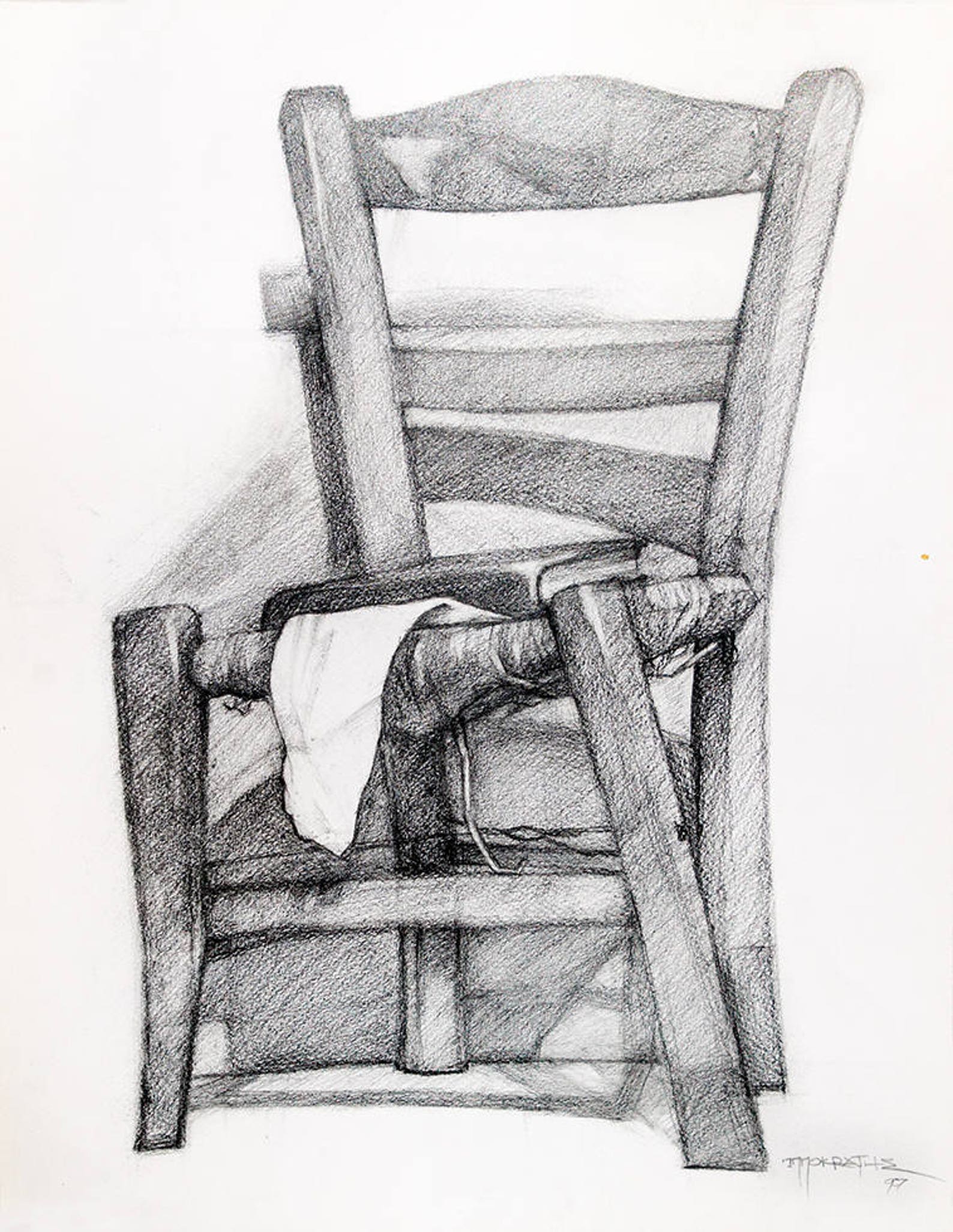Old Wooden Chair 2 Still Life Pencil Sketch Study Original Etsy