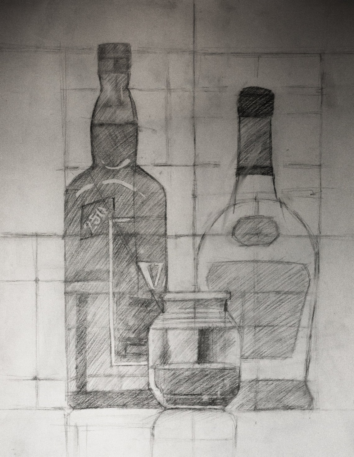 Bottles Pencil Sketch Study Original Drawing on Paper Black Etsy