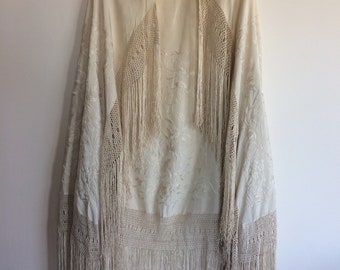 Vintage heavy cream silk shawl