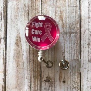 Cancer Badge Reel | Oncology Badge Reel | Pink Ribbon Badge Reel | Fight Cure Win Badge Reel | Breast Cancer | Badge Reel | ID Badge Holder