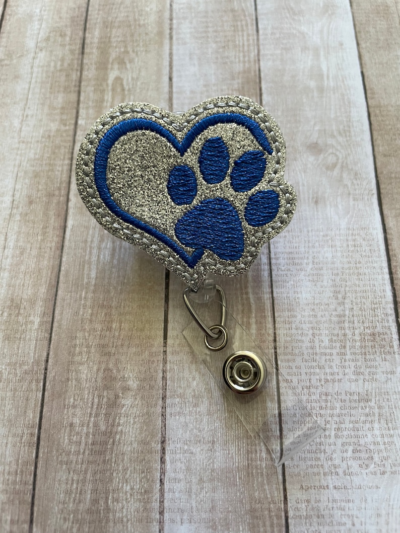 Paw Print Pet Dog Cat Heart Charms ID Badge Name Tag Holder Reel Animal Lover 