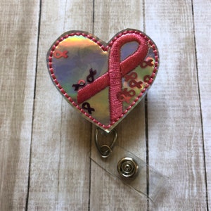 Cancer | Pink Ribbon | Breast Cancer | Badge Reel | Badge Holder | ID Badge Reel | ID Badge Holder | Heart
