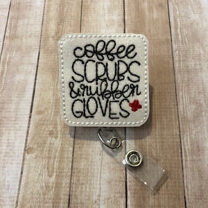 Coffee Scrubs & Rubber Gloves | Medical Badge Reel | Badge Reel | Badge Holder | ID Badge Reel | ID Badge Holder