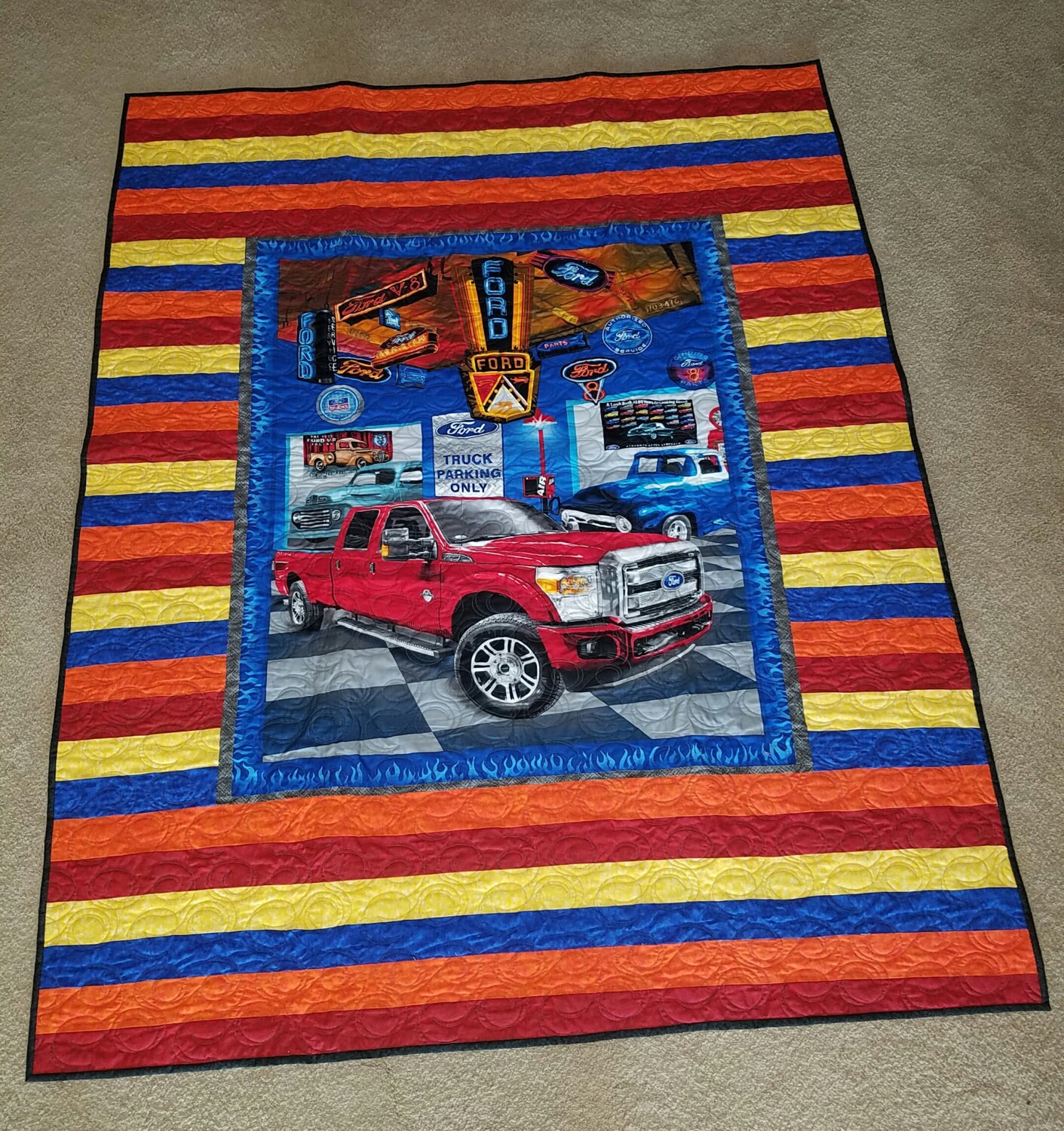 Red Ford Truck Quilt Etsy