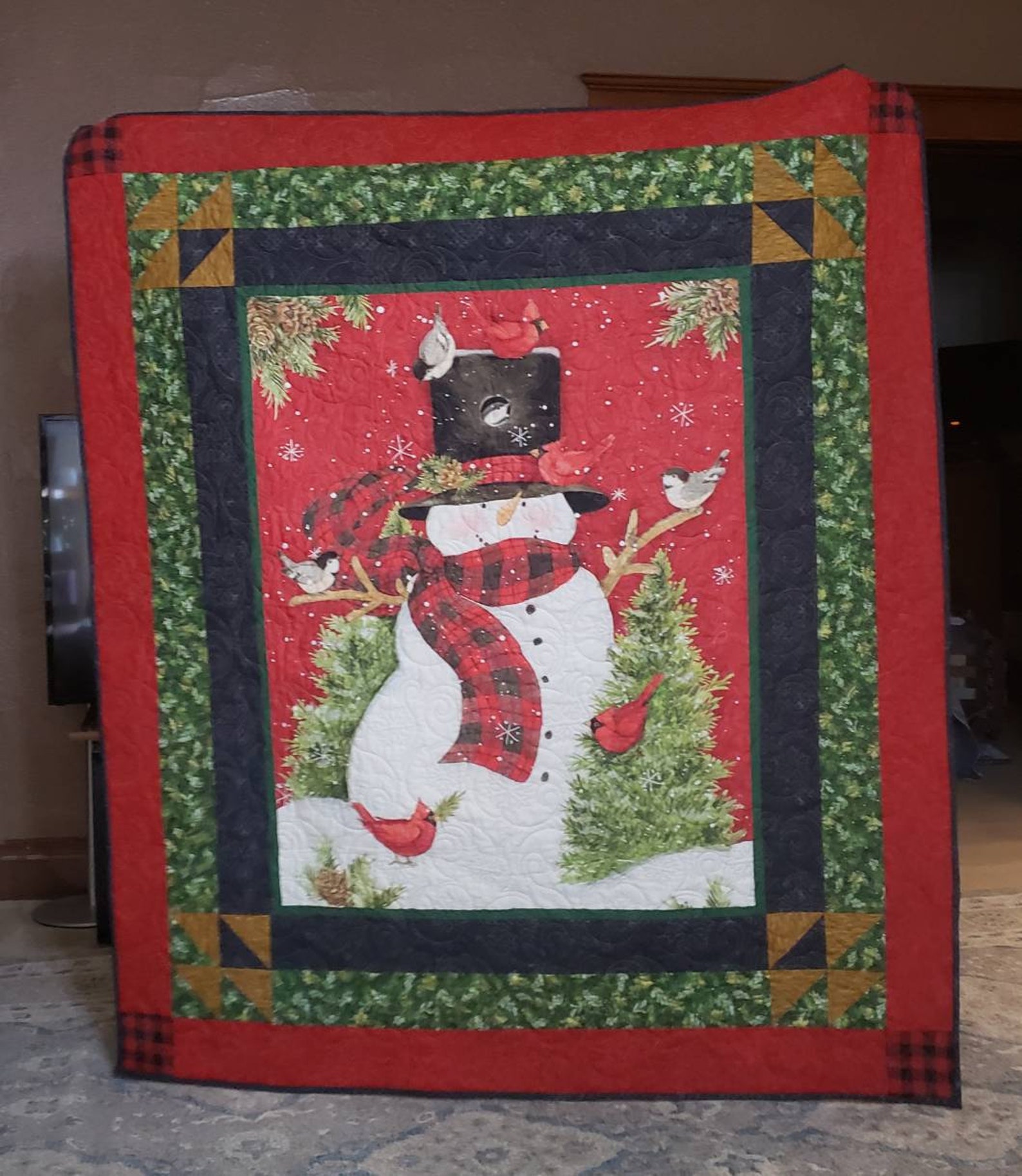Snowman panel quilt Etsy