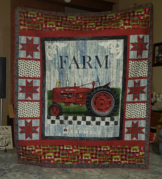 Farm Farmall Hometown Panel Tractor Quilt With Red Black And Farm Farmall Hometown Panel Tractor, Farmall Tractor Bedding