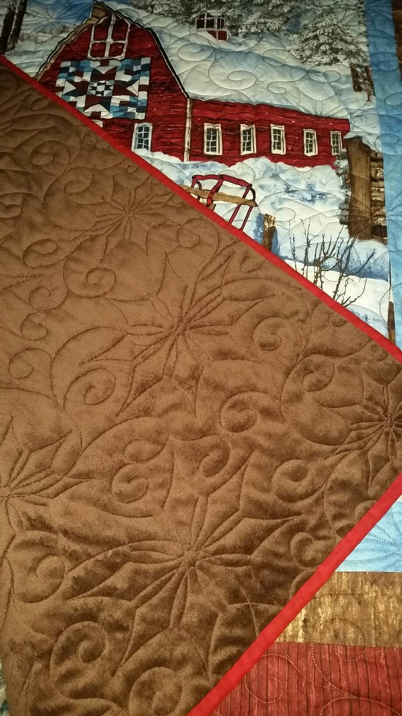 Winter Barn scene Quilt Etsy