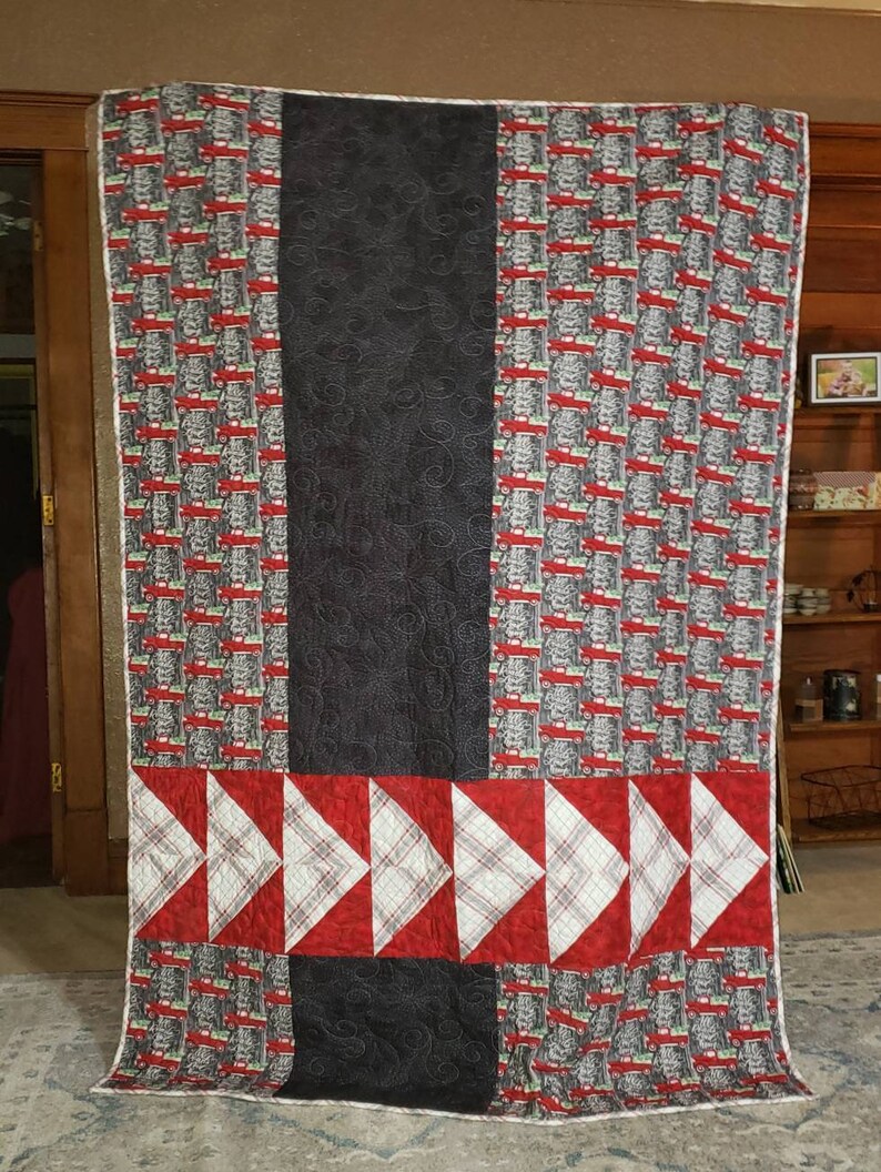 Red Truck Flannel Quilt All Roads Lead Home With Matching Etsy