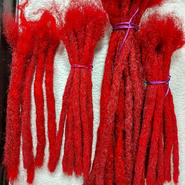 Dreadlocks Extensions 100% Human Hair, Intense Shiny Red, 12 Locks per Bundle, Pencil size (0.5 -0.75 Cm)