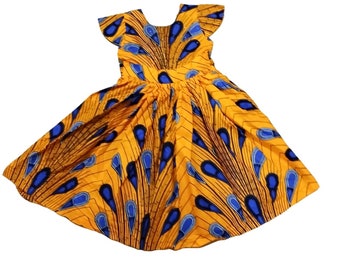 Yellow African Print Dress For Girls With Headband/ African Print Dress For Toddlers/ Ankara Baby Dress