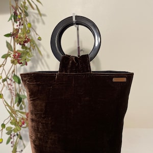 Sac seau en velours/Sac fourre-tout en velours marron/Sac à main en velours marron