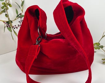 ARTÍCULO RESERVADO Bolso hobo de terciopelo de seda rojo / Bolso boho holgado
