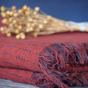Linen Blanket, Brick Red, Grey Blanket, Linen Bedding, Linen Gift