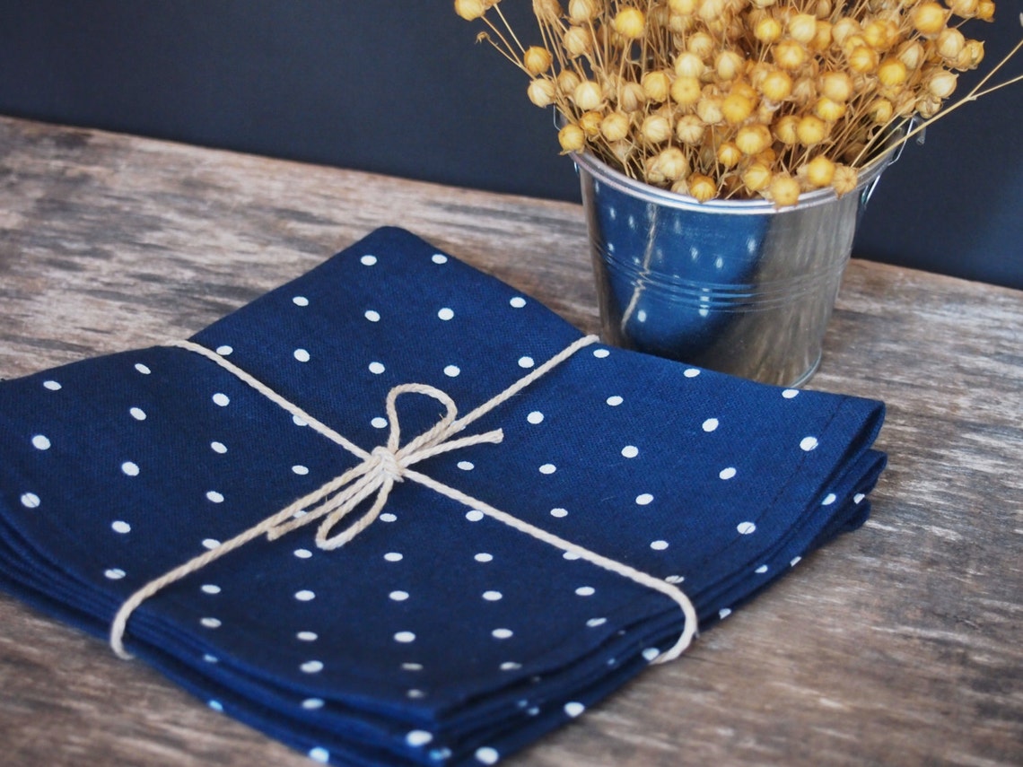 Linen Napkins Set of 2, 4, 6 or 8 Polka Dot Napkins, Variuos Sizes