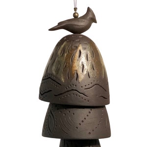 Brown Stoneware Hanging Garden Totem with Bird