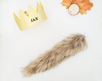 Wild Things crown tail, wild one gold crown tail, king of the jungle, gold faux leather full crown, wild one theme party, wild things tail