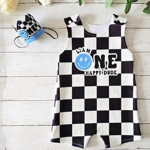 One Happy Dude ケーキスマッシュ衣装、ブルー One Cool Dude ロンパース、One Rocks、男の子用 1 歳の誕生日ケーキスマッシュ衣装、Happy Dude 1 歳の誕生日
