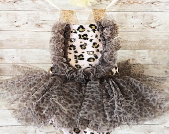 Wild One girl Leopard Tutu Romper, 1st birthday cheetah girl outfit, Cheetah Print, Safari 1st birthday tutu dress, jungle Party Dress