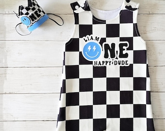 One Happy Dude cake smash outfit, blue One Cool Dude romper, One Rocks, First Birthday Cake Smash Outfit for Boy, Happy Dude 1st Birthday