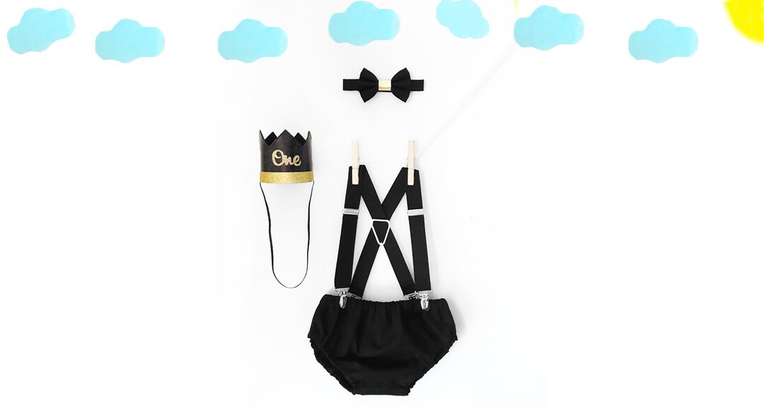 King of the wild things first birthday cake smash outfit in gold and black