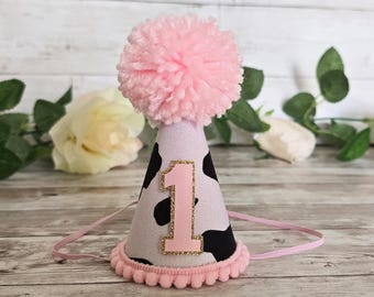 My 1st Rodeo Birthday hat, Western Barnyard Party Hat, Cow Print, Farm Life, baby girl first birthday hat, Cow Girl Birthday, Smash Cake cow