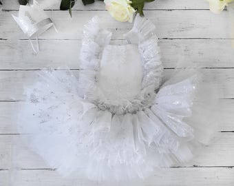 winter onederland birthday dress Winter Onederland 1st Birthday Outfit: Silver Snowflake, Gray Feather Tutu