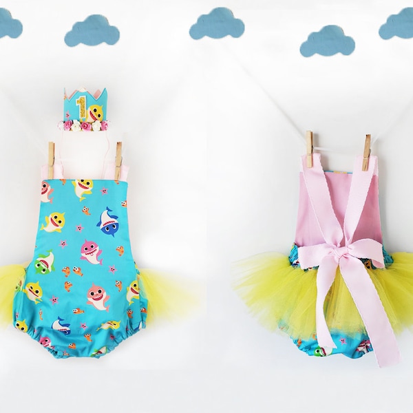 Baby-Hai-Geburtstags-Outfit, Baby-Hai-Outfit, Baby-Mädchen-Hai-Geburtstag, Baby-Mädchen-Hai-Spielanzug, Baby-Girl-Hai-Outfit