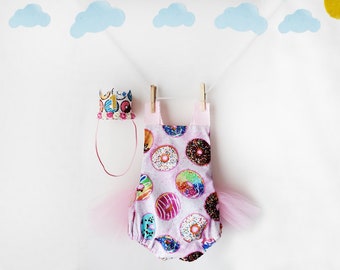 donut 1st birthday girl, donut cake smash outfit, donut grow up cake smash outfit girl, girls donut romper, birthday donut outfit girl