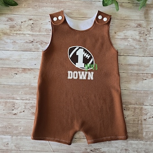 1st birthday football outfit, 1st birthday football romper shirt, cake smash football, first year down romper, football cake smash outfit