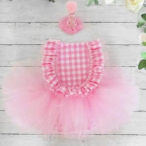Pink Bow 1st Birthday tutu dress, pink coquette bow, pink gingham 1st birthday outfit girl, one silly goose  girl outfit, girls wanna be one