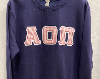 Sorority Greek Letter Sweatshirt Navy  w/Dark Pink Seersucker Letters