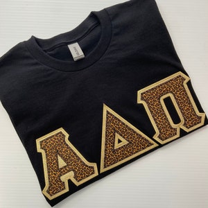 Sorority Greek Letter Shirt Black w/Small Cheetah Print Letters