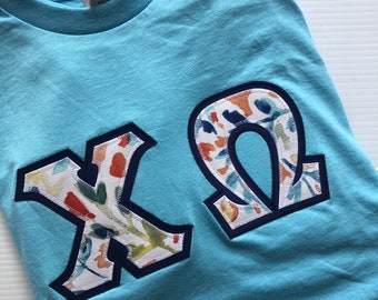 Sorority Greek Letter Shirt Sky Blue w/Floral Letters