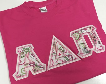 Sorority  Greek Letter Shirt Pink Paisley