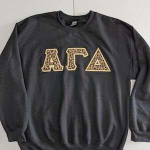 Sorority Greek Letter Sweatshirt Black with cheetah print fabric