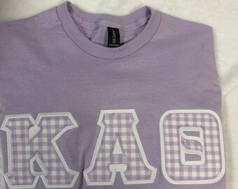Sorority Greek Letter Shirt in Lavender w/lavender and white check Letters