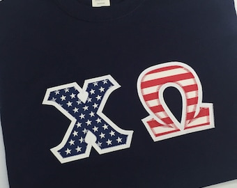Sorority Greek Gildan Letter Shirt  in Navy w/American Flag Letters