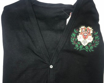 READY TO SHIP Chi Omega Black Cardigan with Crest