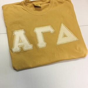 Sorority Greek Letter Comfort Color Shirt in Mustard w/Cream Letters