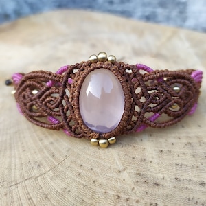 rose quartz macrame bracelet, handmade micro macrame rose quartz bracelet, brass bracelet, stone bracelet boho bracelet, natural stone