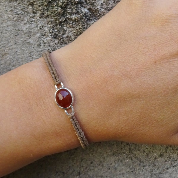 macrame sterling silver bracelet with cornelian gem stone