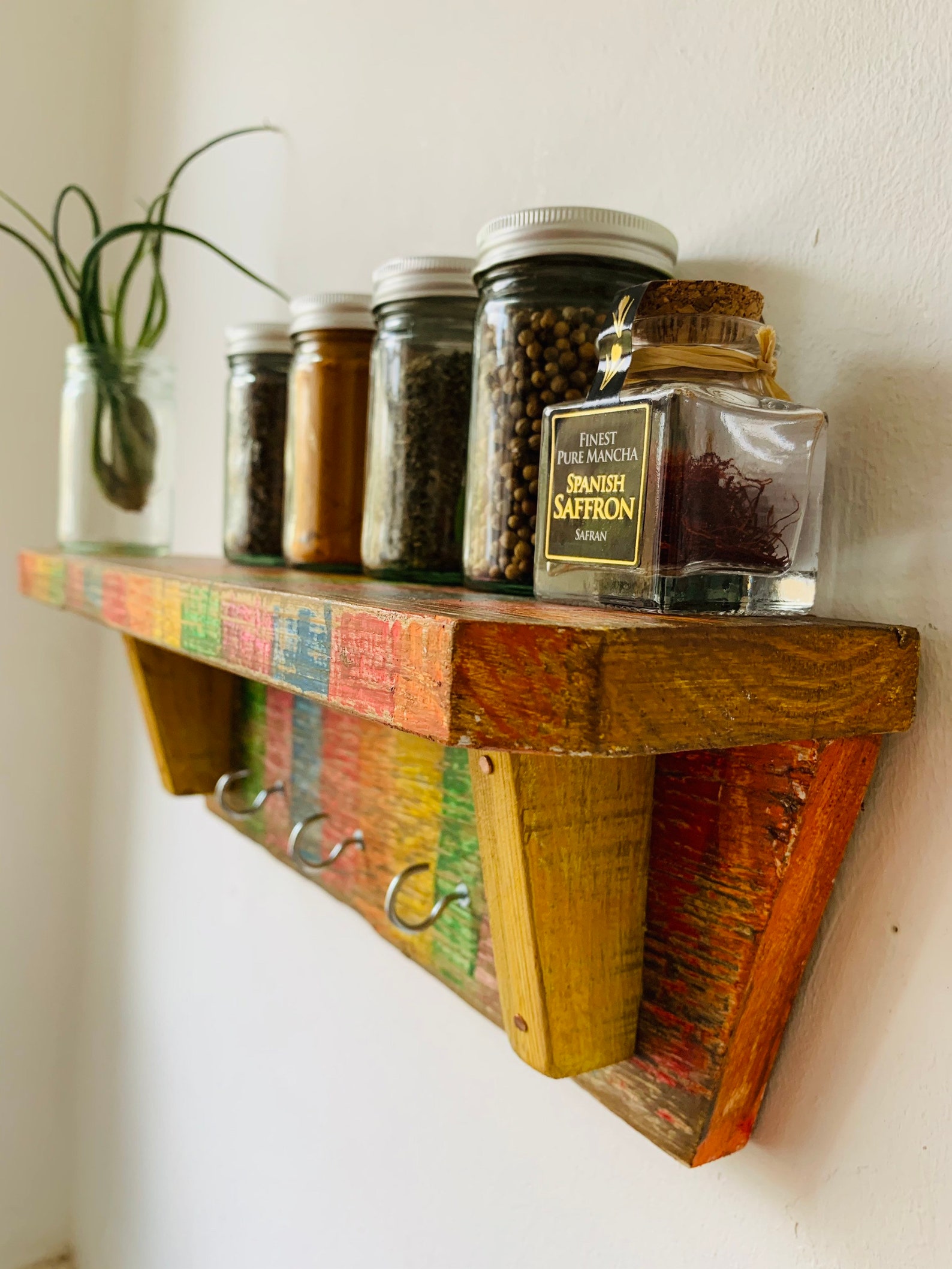 Small herb /spice rack/kitchen shelf /rainbow shelf/wooden Etsy