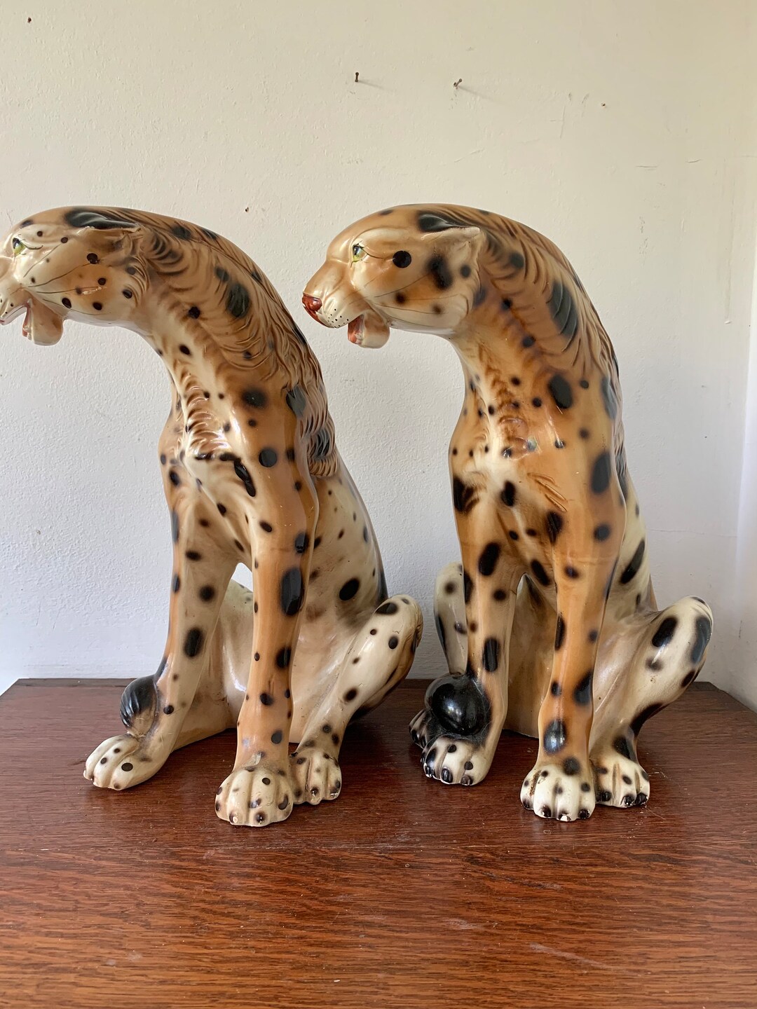 Pair of Vintage Ceramic Cheetahs /large Cheetahs /large Cheetahs