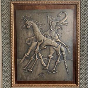 Salvador Dali Bronze Bas Relief Sculpture Wall The Nascita degli Animali The Birth of animals Signed Year Surrealism Framed 1978