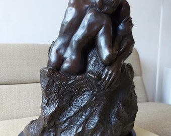 Large Heavy  Bronze Sculpture after Auguste Rodin The Kiss Le Baiser Signed Handmade Vintage